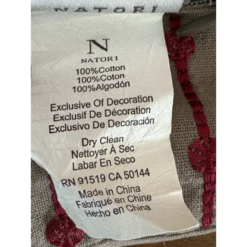 2 NATORI Cherry Blossom Square Pillow Shams Grey With Maroon Embroidery 25
